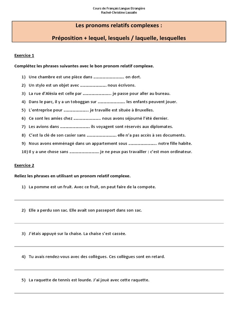 Exercices sur les pronoms relatifs B2 | PDF | Arts du langage et discipline