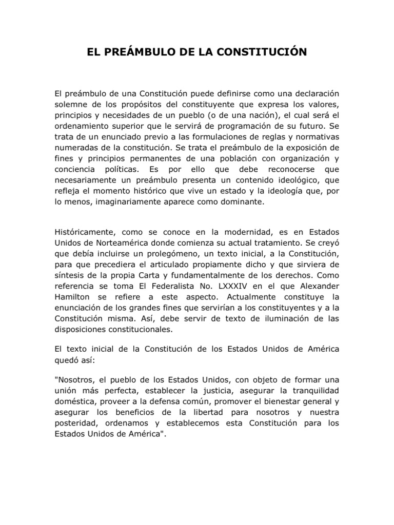 El Preámbulo de La Constitución PDF Instituciones sociales Ciencias sociales