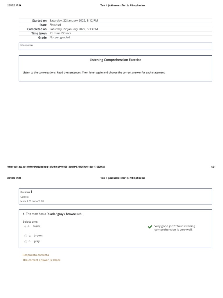Task 1 (Achievement Test 1) - Attempt Review | PDF