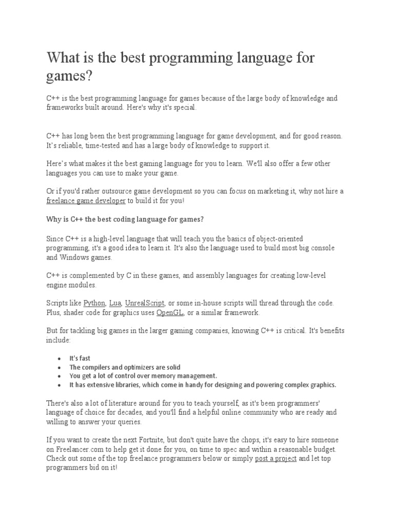 What Is The Best Programming Language For Games | PDF