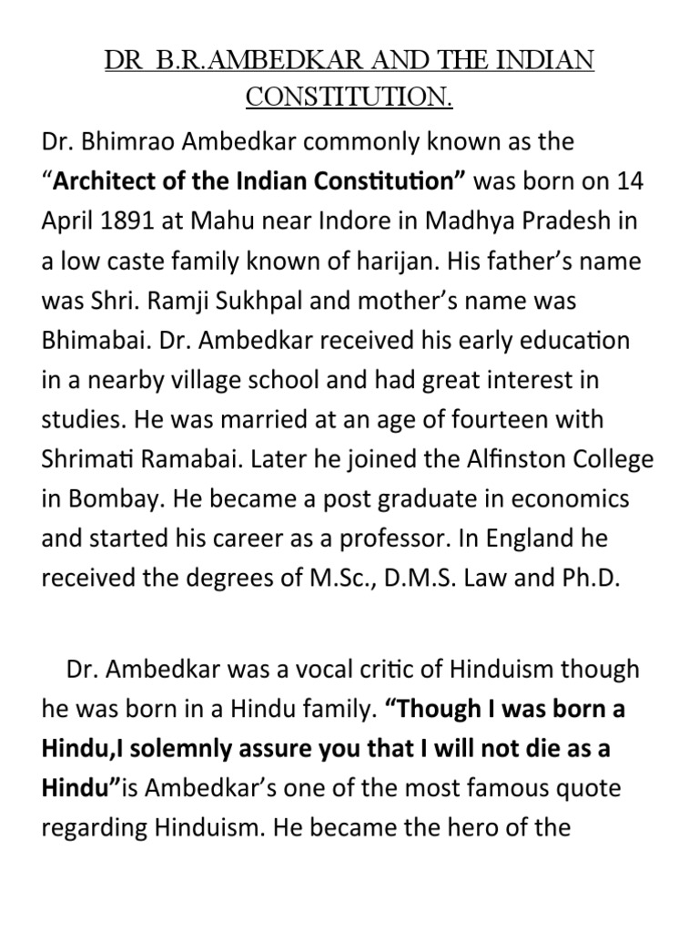dr b.r. ambedkar essay in 300 words