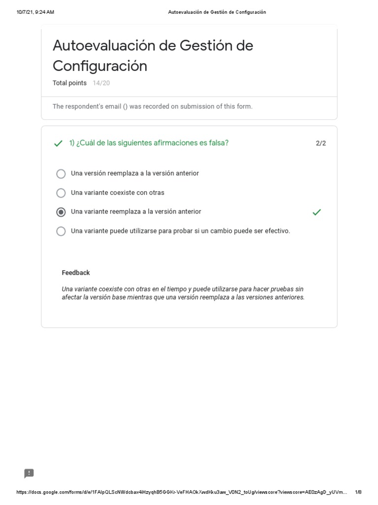 Autoevaluacion De Gestion De Configuracion Pdf Software