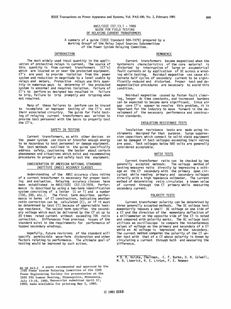 Power System Relaying Committee 1981 PDF Transformer Voltage