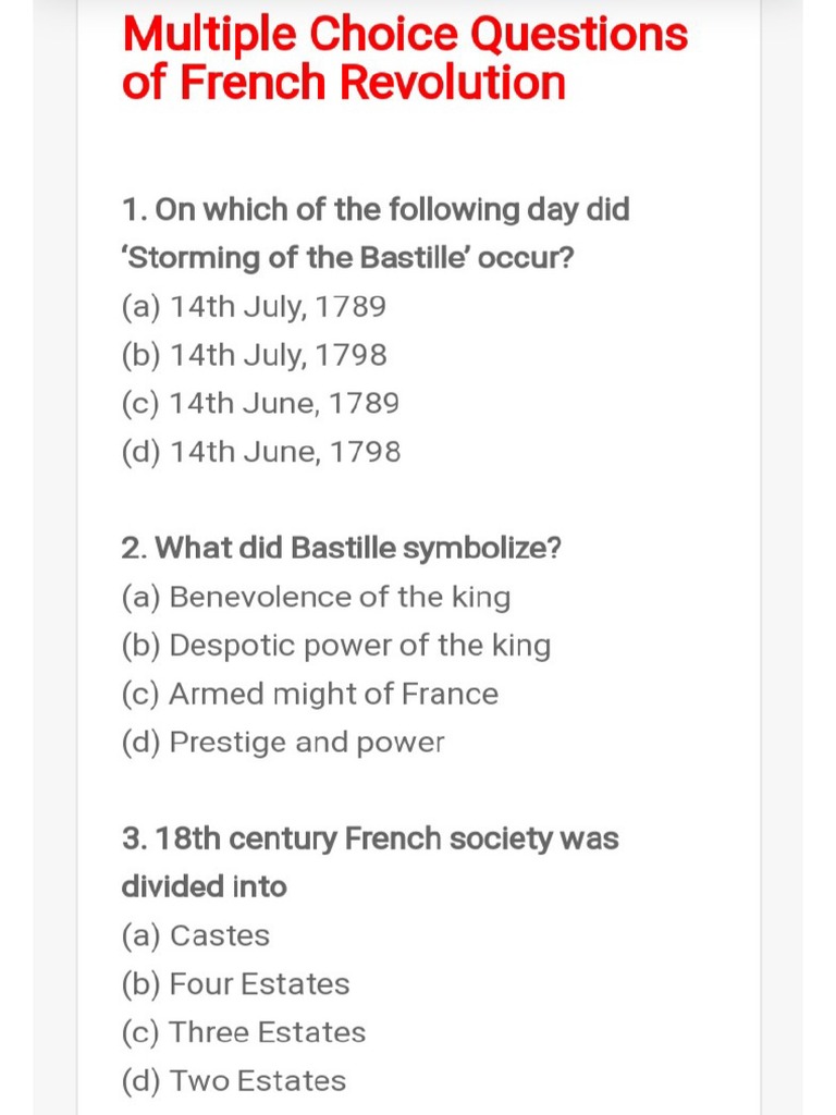 MCQ French Revolution Class IX PDF