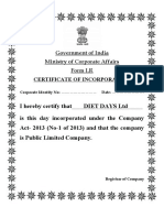 Government of India Ministry of Corporate Affairs Form I.R Certificate of Incorporation