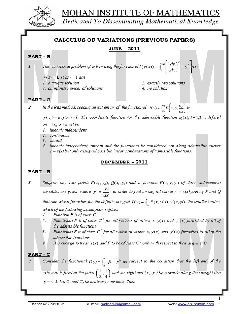 Calculus of Variation PDF Calculus Of Variations Maxima And Minima