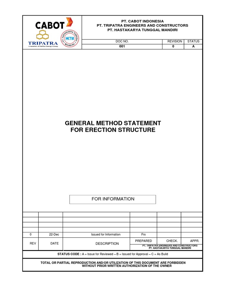Erection Structure Method Statement | PDF | Personal Protective ...