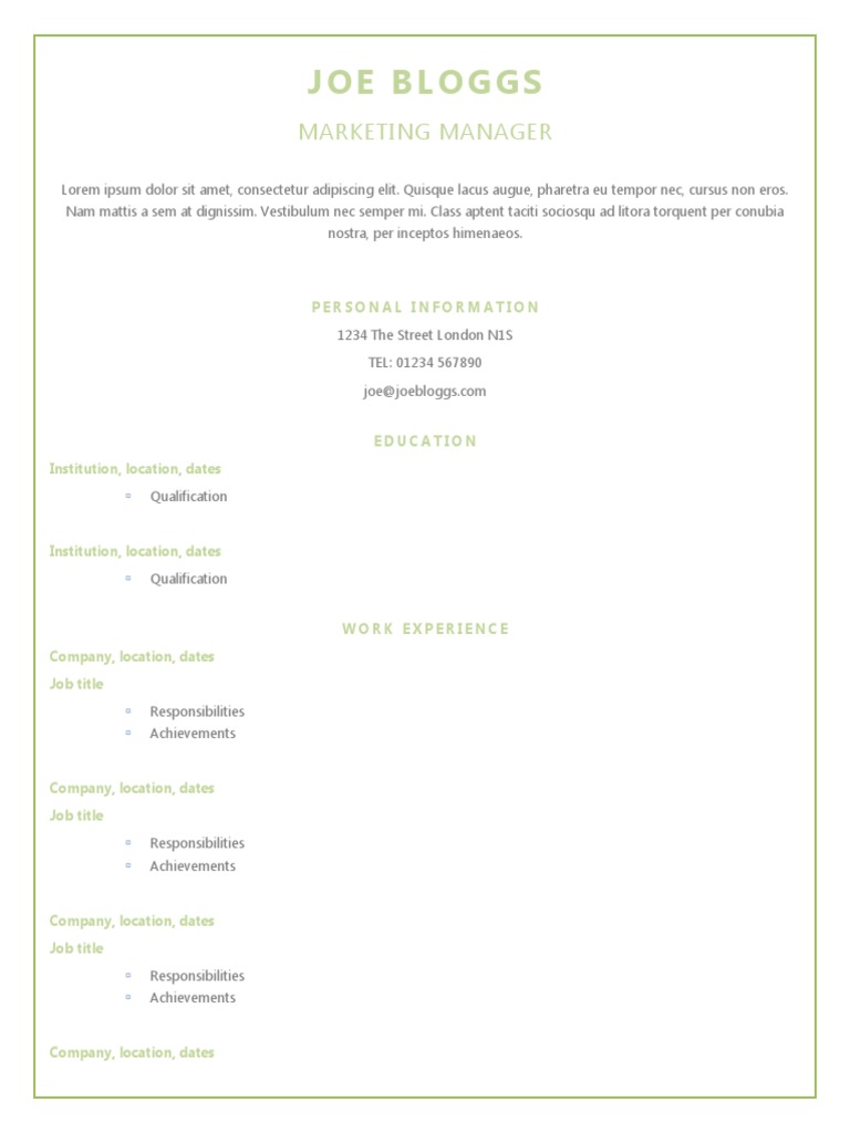 Joe Bloggs: Marketing Manager | PDF