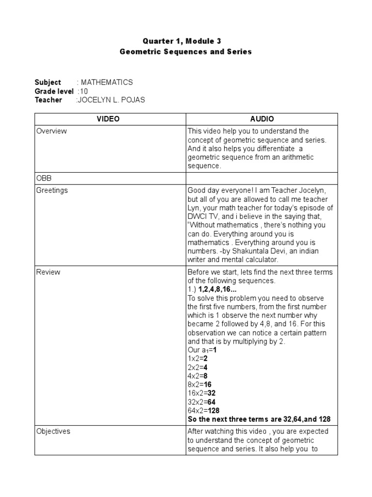 Geometric Sequences Explained for 10th Grade | PDF | Mean | Arithmetic