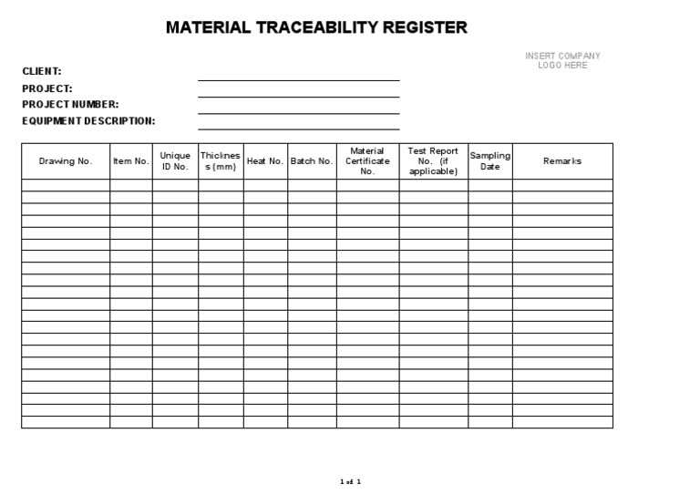 Material Traceability Register Template | PDF