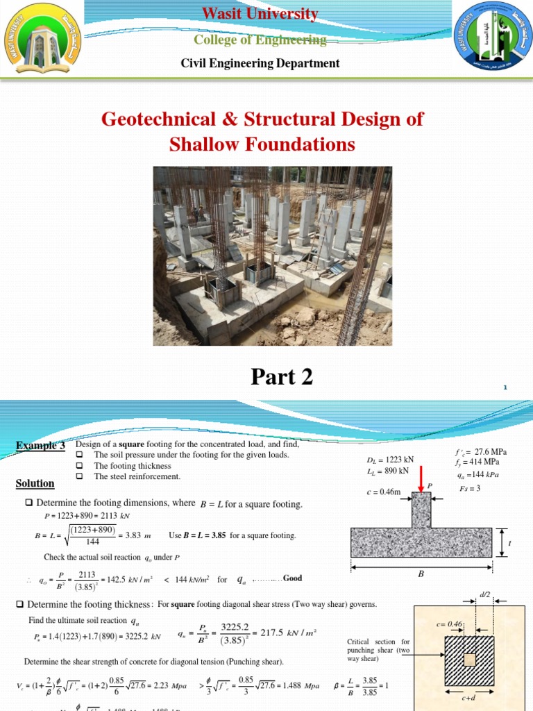 Part 2 Continued Spread Footings & Examples PDF Geotechnical Engineering Pascal (Unit)