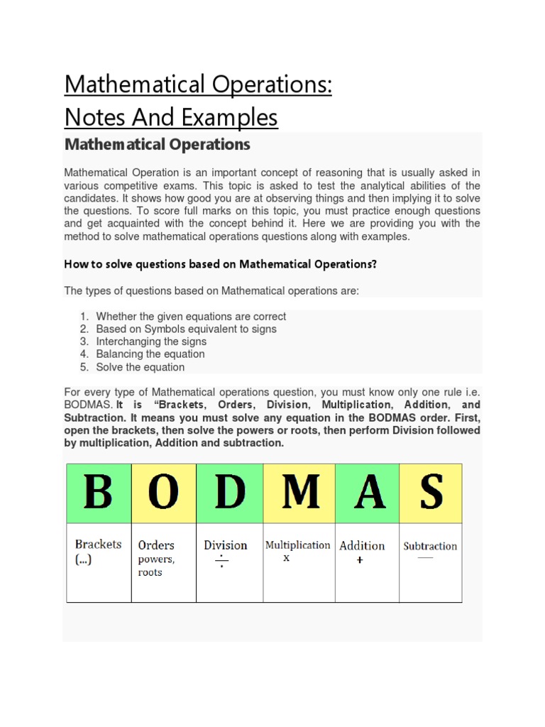 Mathematical Operations: Notes and Examples | PDF | Multiplication ...