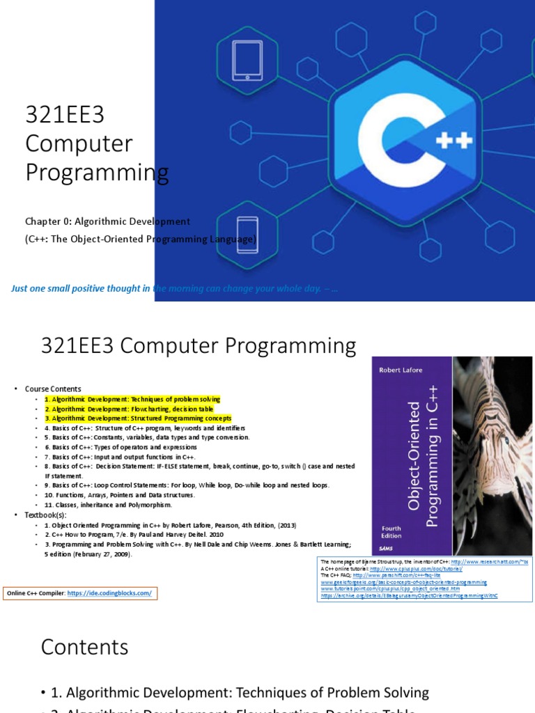 321EE3 Computer Programming: Chapter 0: Algorithmic Development (C++ ...
