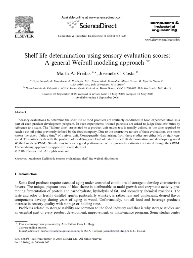 Shelf Life Determination Using Sensory Evaluation Scores Mean Squared