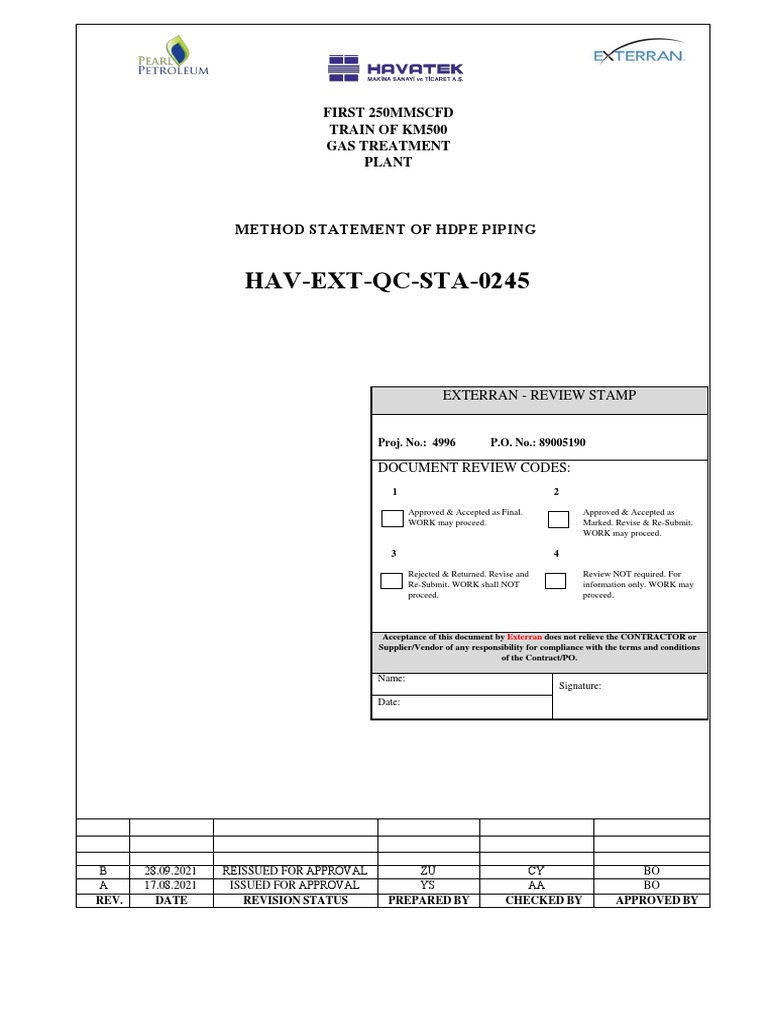 HDPE Piping Installation Method Statement | PDF | Pipe (Fluid ...