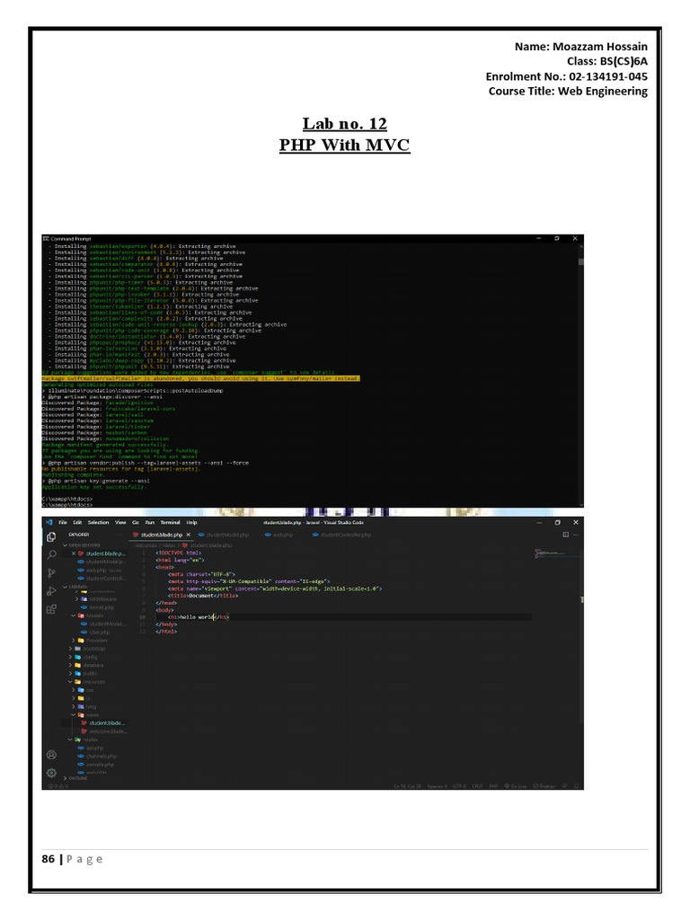 Lab No. 12 PHP With MVC: Name: Moazzam Hossain Class: BS (CS) 6A ...