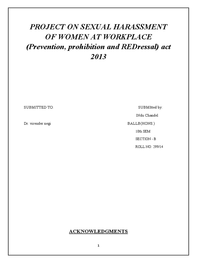 Sexual Harassment of Women at Workplace | PDF | Sexual Harassment ...
