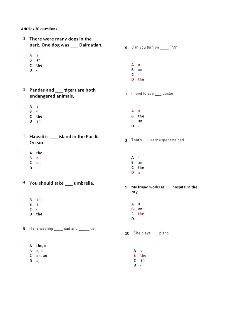 Articles 30 Questions | PDF