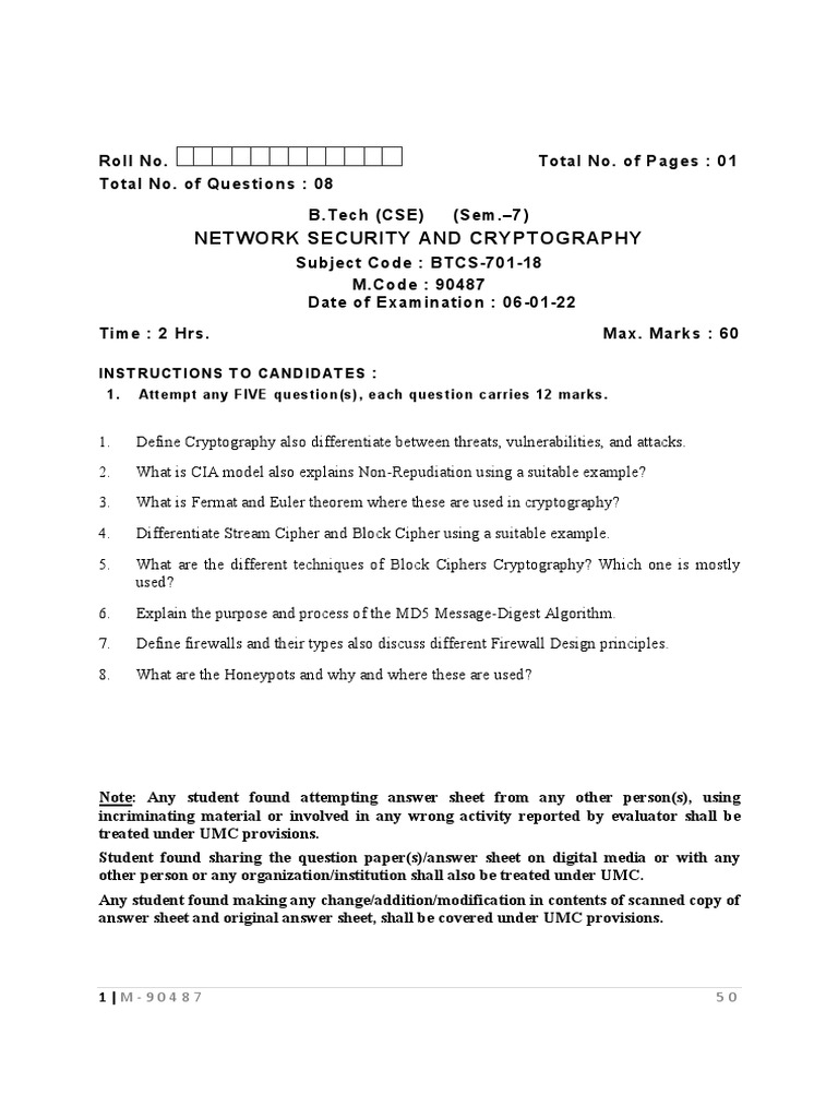 Network Security Exam Questions Guide | PDF