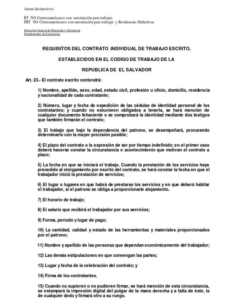 Requisitos Del Contrato Individual De Trabajo Escrito Gobierno Política