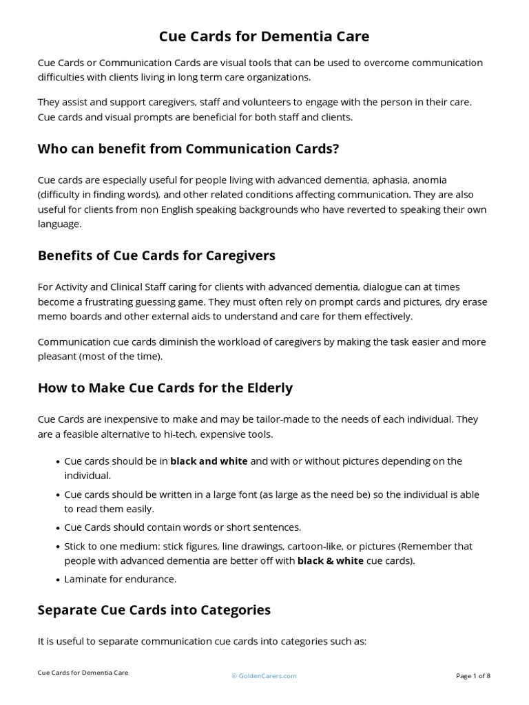 Cue Cards For Dementia Care | PDF | Dementia | Cognition