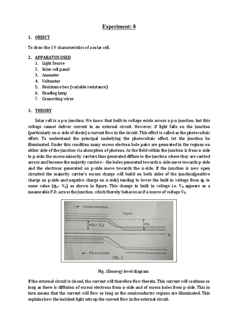 Manual Solar Cell Pdf P N Junction Electrical Engineering