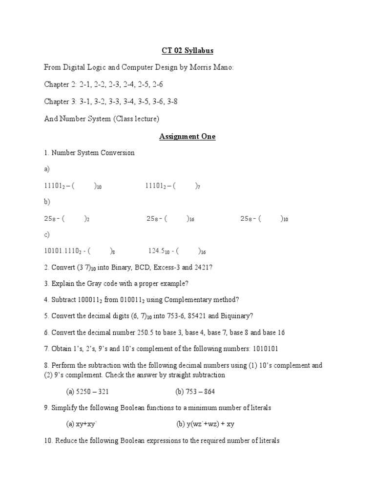 CT 02 Syllabus and Assignment One | PDF | Computing | Arithmetic