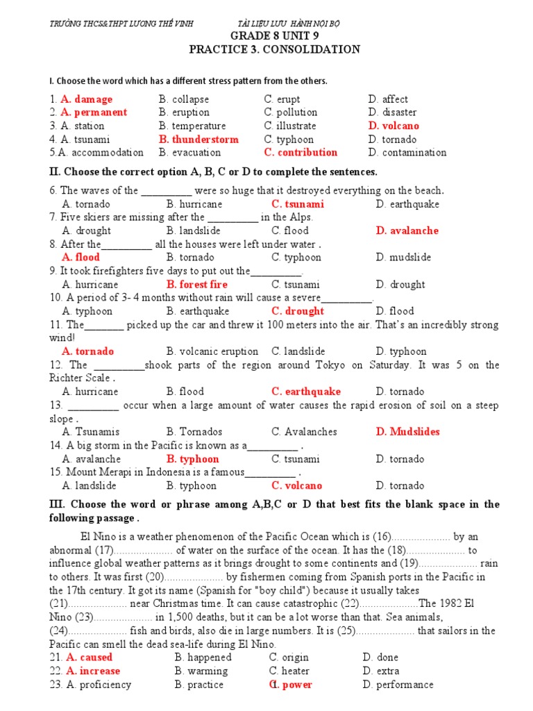 Grade 8 Unit 9 English Practice Guide | PDF | Tropical Cyclones | Storms