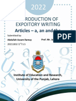 Introduction of Expoitory Writing: Articles - A, An and The