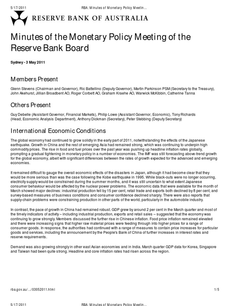 RBA Minutes of Policy Meeting of The Board3 May 2011 PDF