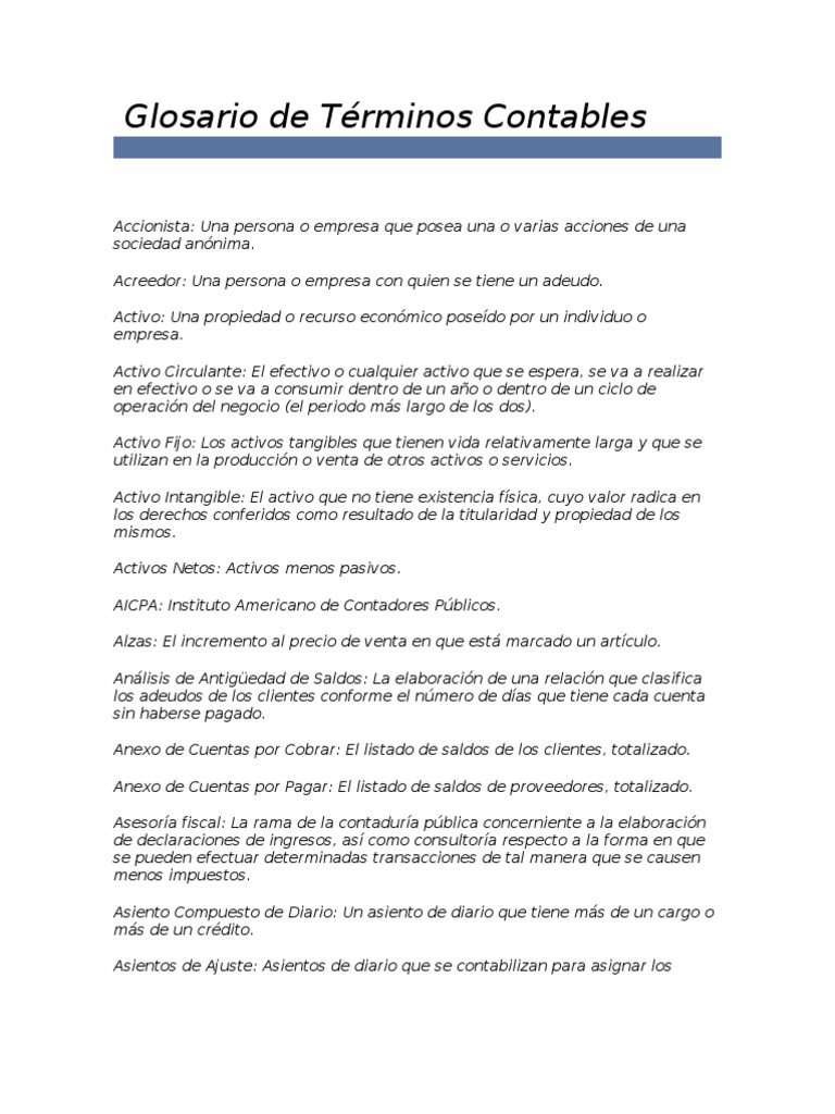Glosario de Términos Contables | PDF | Contabilidad | Hoja de balance