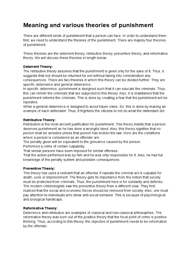Meaning and Various Theories of Punishment Deterrent Theory PDF