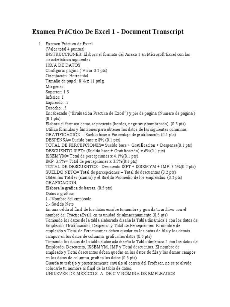 Examen PraCtico de Excel 1 | PDF | Hoja de cálculo | Microsoft Excel