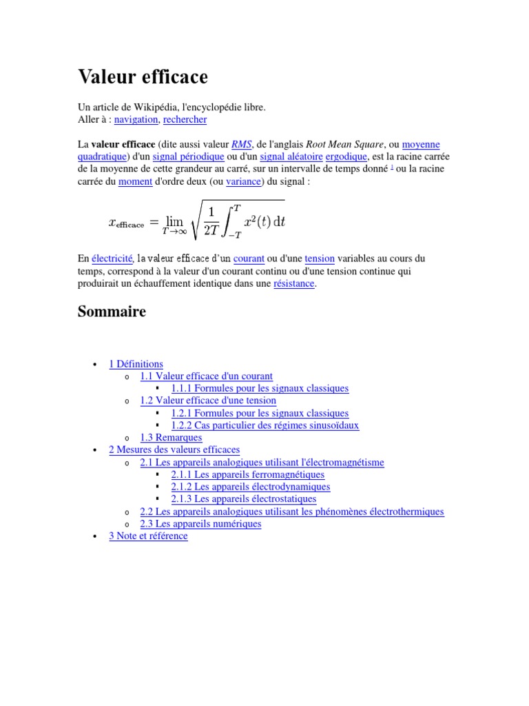 Valeur Efficace Définition et Formules PDF Moyenne quadratique — free download