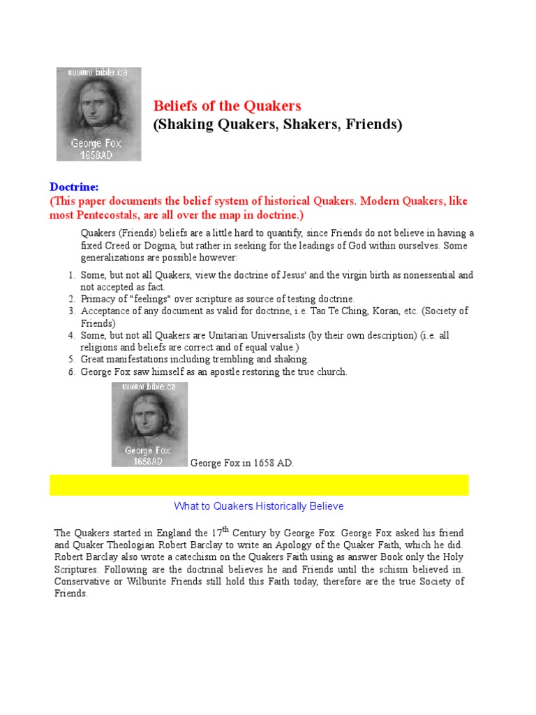 Beliefs of The Quakers (Shaking Quakers, Shakers, Friends) PDF