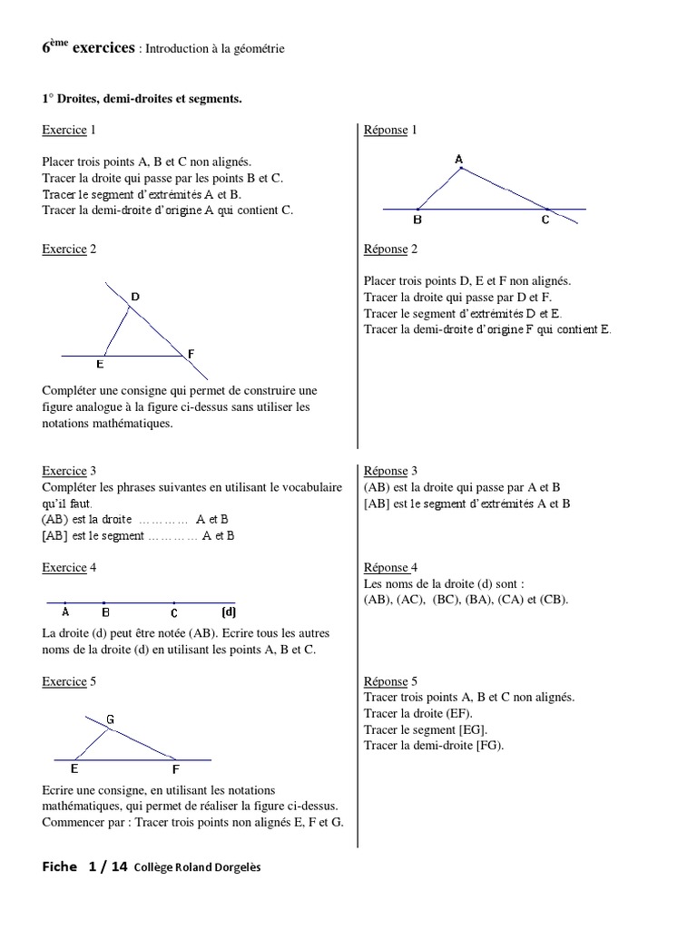 Droites Et Segments Ce2 Exercices 11 Introduction Geometrie Exercices | PDF | Triangle | Mathématiques