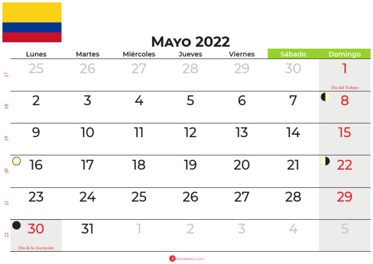 Calendario Mayo 2022 Colombia | PDF