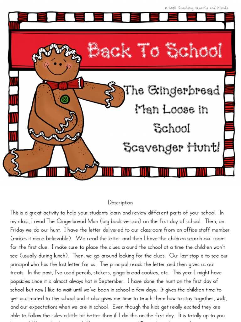 Gingerbread Man Scavenger Hunt | PDF for Free Printable Gingerbread Man Scavenger Hunt Clues