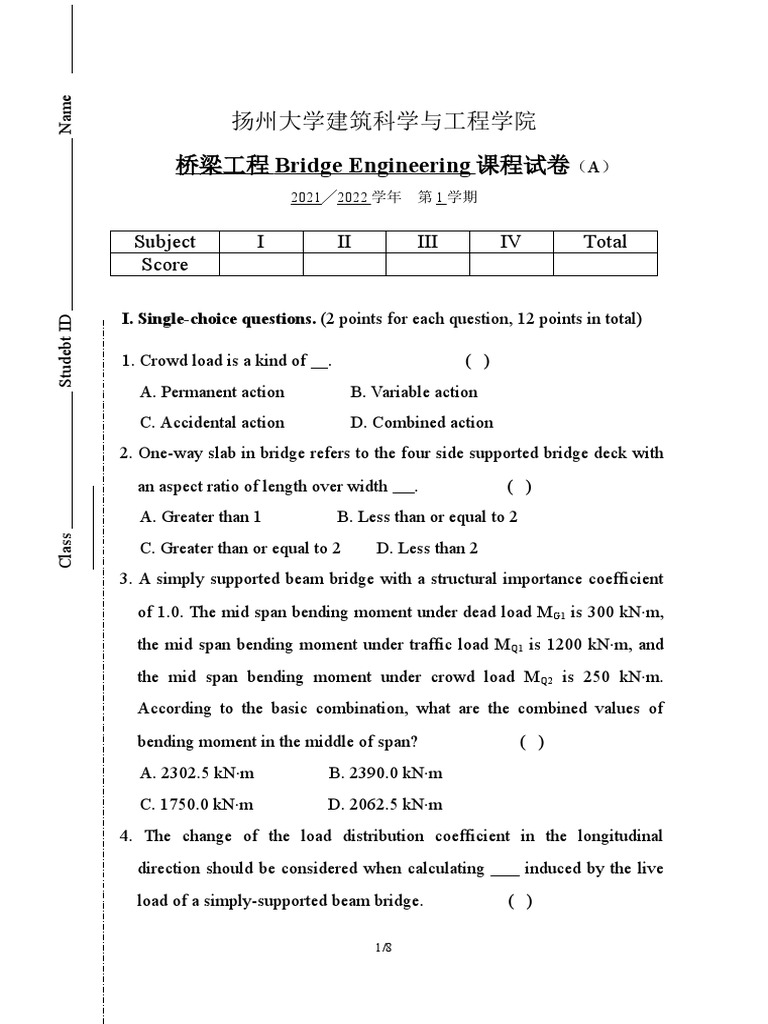 Bridge Engineering Exam Paper | PDF | Bending | Bridge