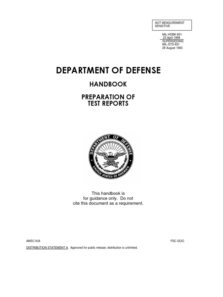 Department of Defense: Handbook Preparation of Test Reports | PDF ...