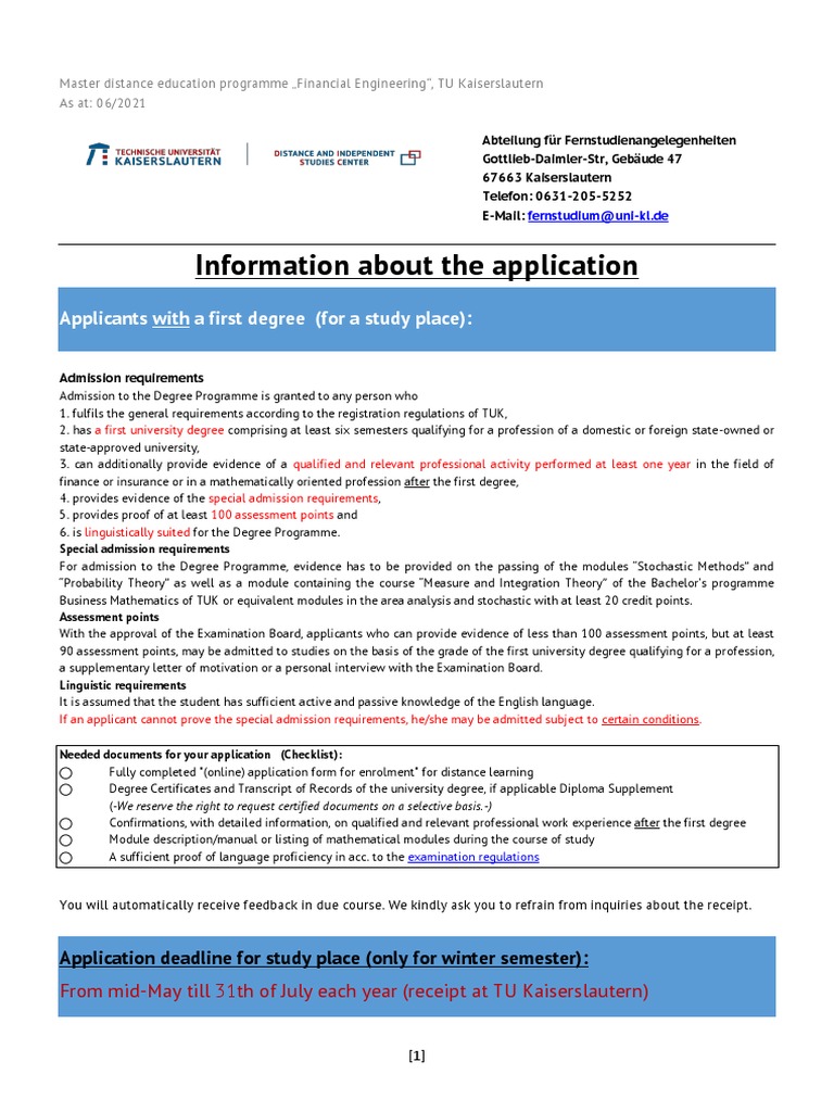 Information About The Application: Applicants With A First Degree (For ...