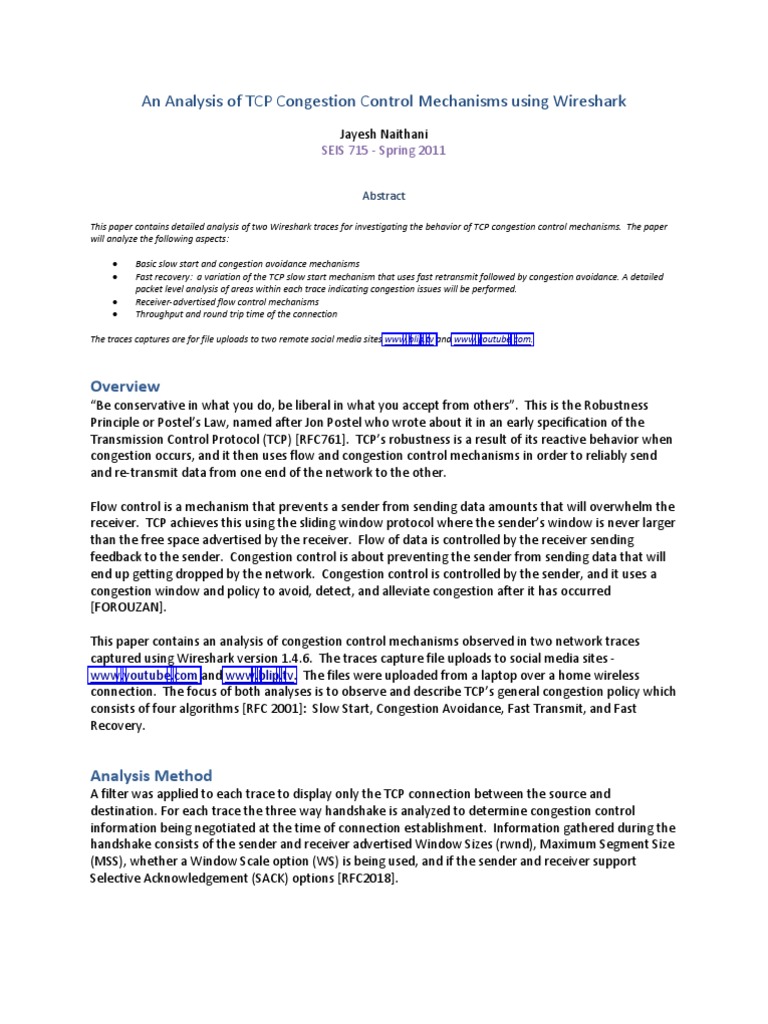 TCP Congestion Control Analysis with Wireshark | PDF | Transmission ...