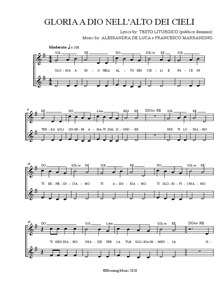 GLORIA A DIO NELL'ALTO DEI CIELI Spartito Score PDF