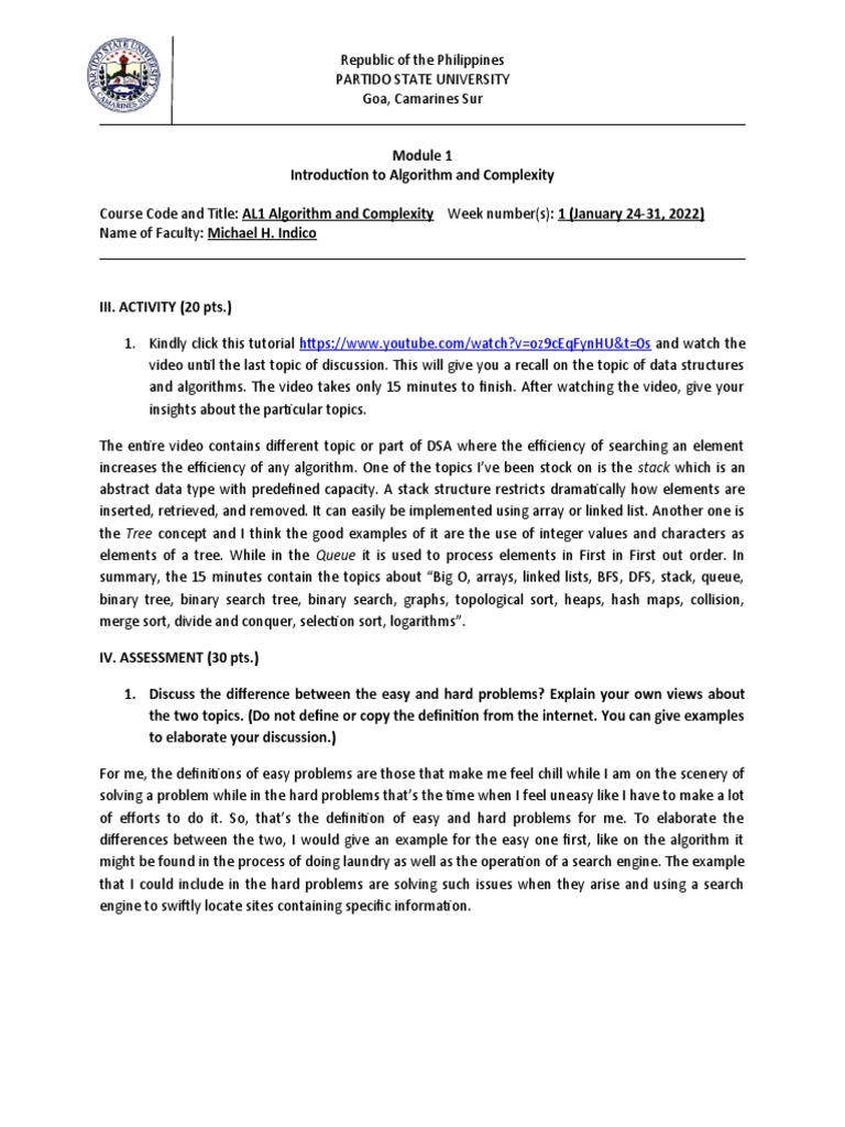 Introduction To Algorithm and Complexity Module 1 | PDF | Queue ...