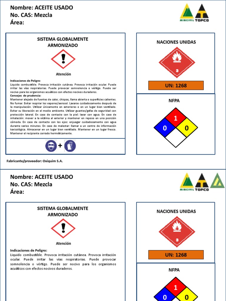 Etiqueta de Seguridad para ACPM 1268 | PDF | Sistema respiratorio | Agua
