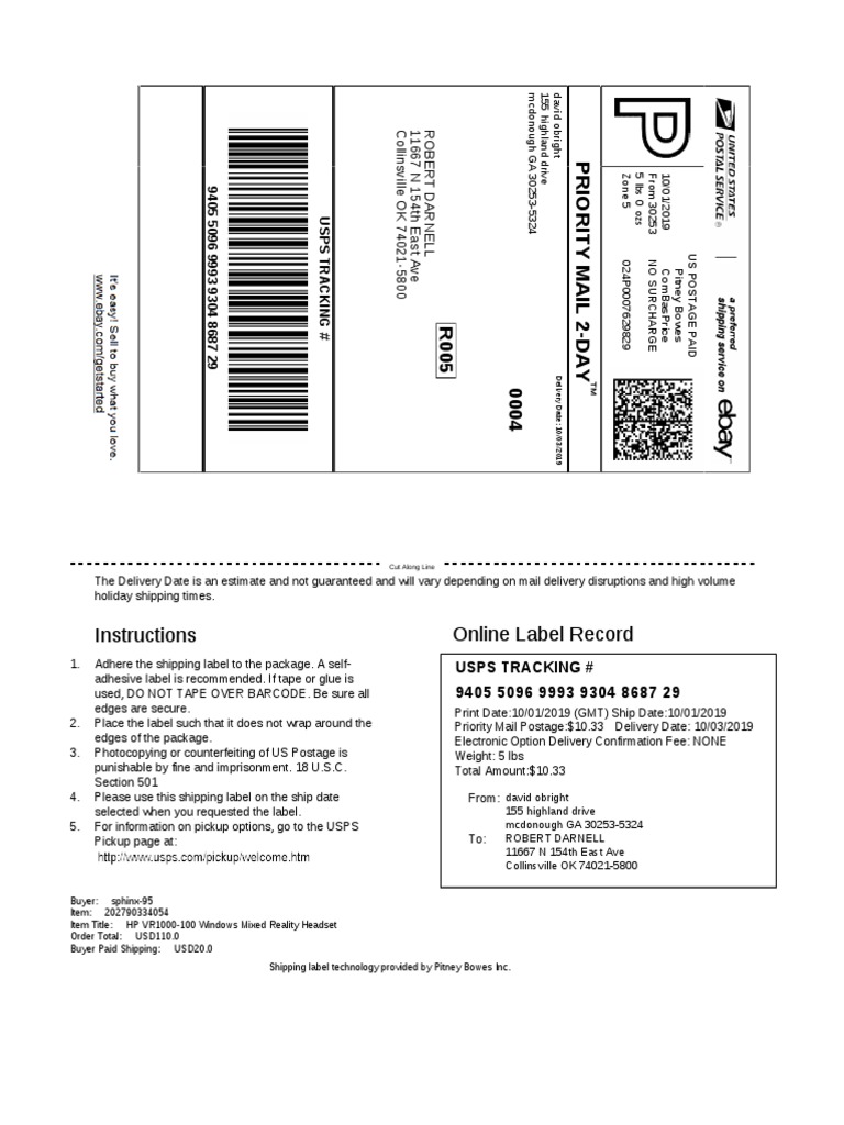 Instructions Online Label Record Usps Tracking PDF United States