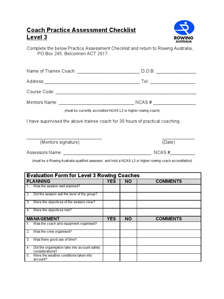 Level 3 Rowing Coach Assessment Checklist | PDF | Rowing (Sport ...