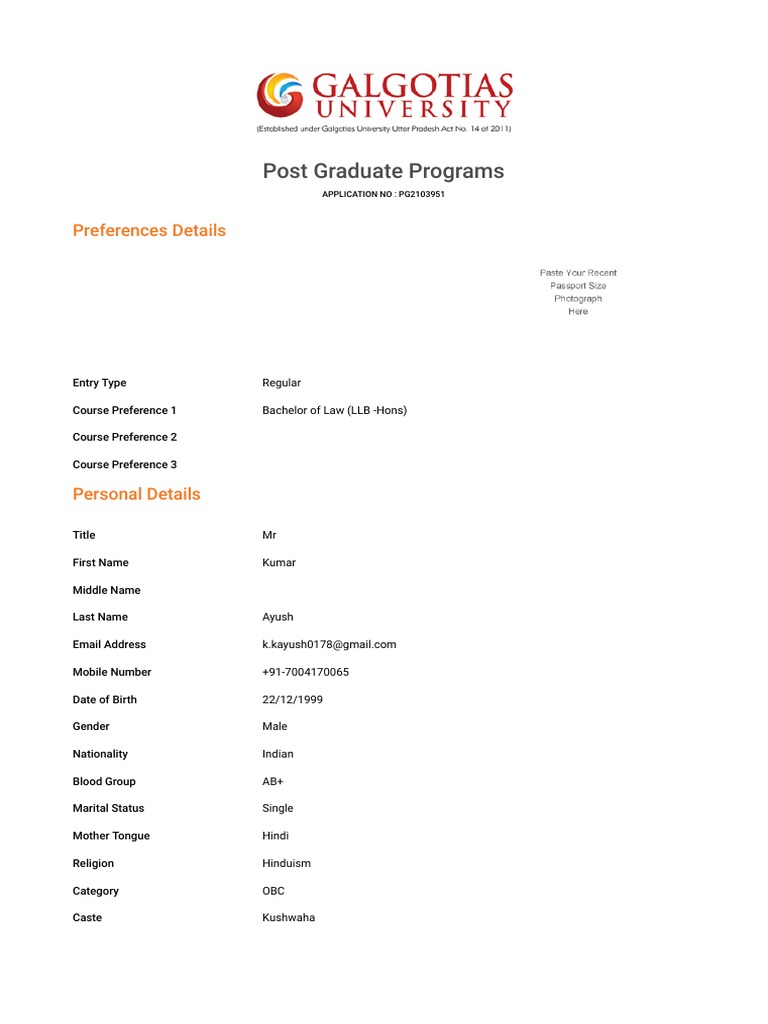 Post Graduate Programs: Preferences Details | PDF