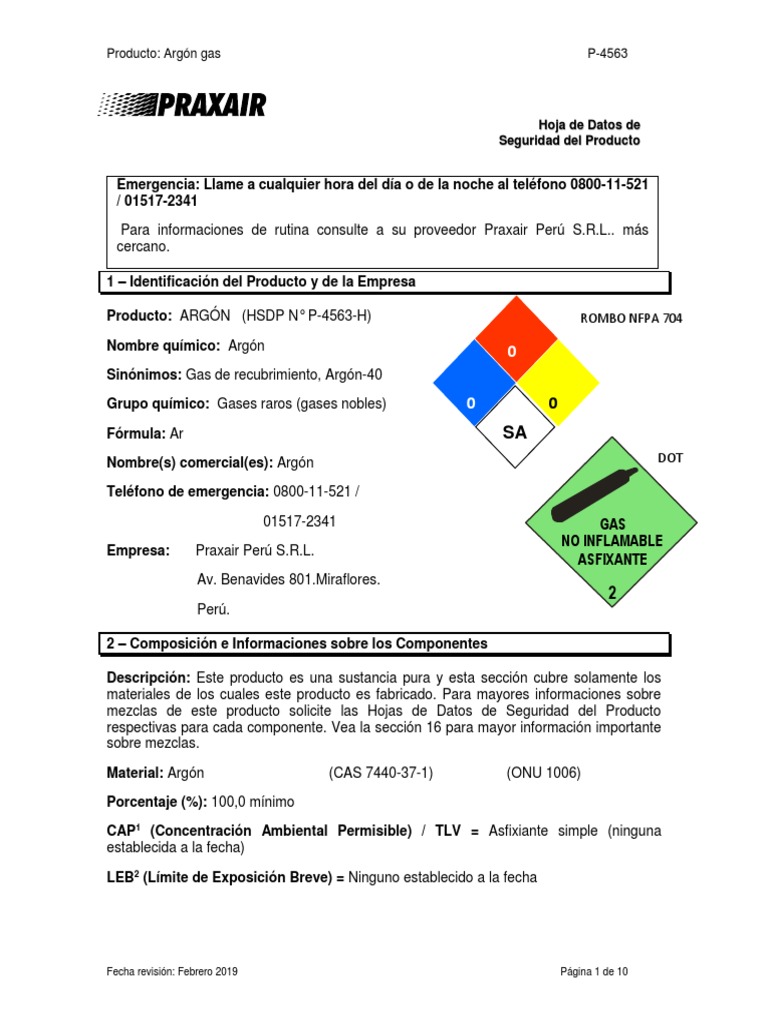 Ficha de Seguridad del Argón Gas | PDF | Construcción | Soldadura