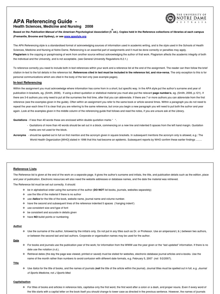 AP Referencing Guide Citation Apa Style